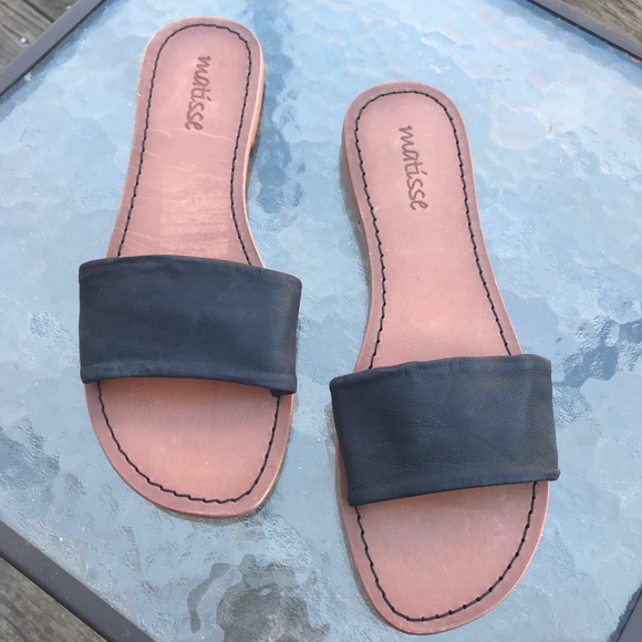 flat leather slide sandals